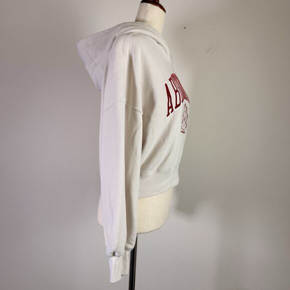 Abercrombie & Fitch Hoodie Women's Medium Cropped Cream/Red Velvet Print Lounge - Picture 9 of 13